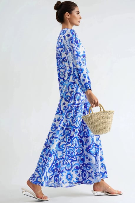 Bedrucktes V-Ausschnitt-Maxikleid mit langen Ärmeln - Image 2