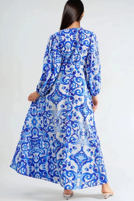 Bedrucktes V-Ausschnitt-Maxikleid mit langen Ärmeln - Image 4