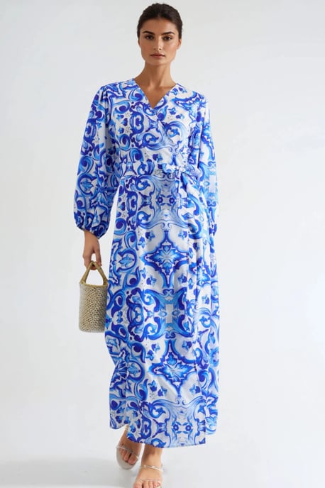 Bedrucktes V-Ausschnitt-Maxikleid mit langen Ärmeln - Image 5