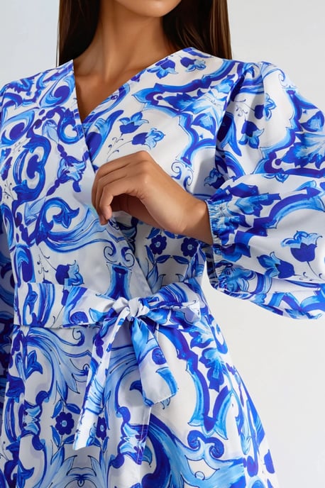 Bedrucktes V-Ausschnitt-Maxikleid mit langen Ärmeln - Image 6
