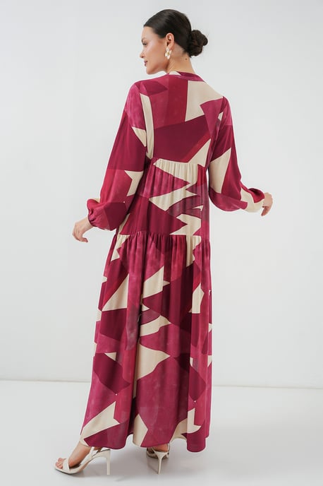 Gedrucktes V-Ausschnitt Maxikleid mit Knopfverschluss - Image 5