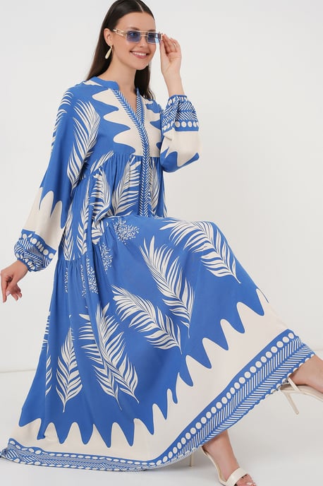 Muster Maxi-Kleid mit V-Ausschnitt und Knopfverschluss - Image 2