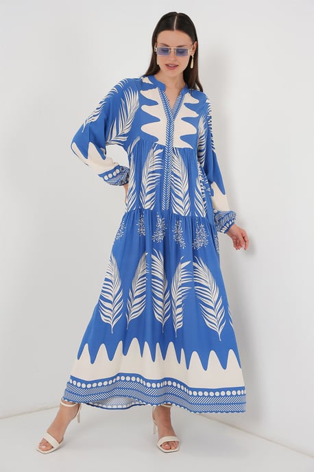 Muster Maxi-Kleid mit V-Ausschnitt und Knopfverschluss - Image 3