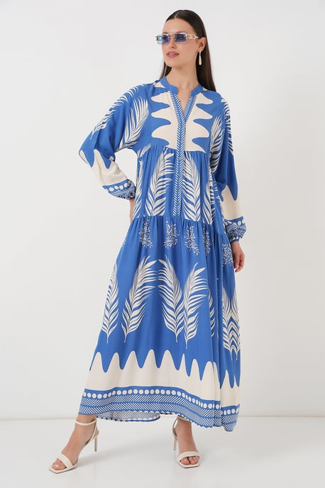 Muster Maxi-Kleid mit V-Ausschnitt und Knopfverschluss - Image 4