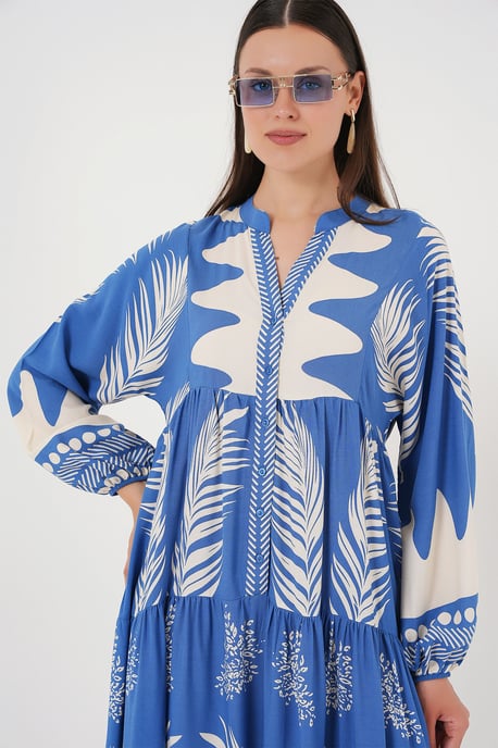 Muster Maxi-Kleid mit V-Ausschnitt und Knopfverschluss - Image 5