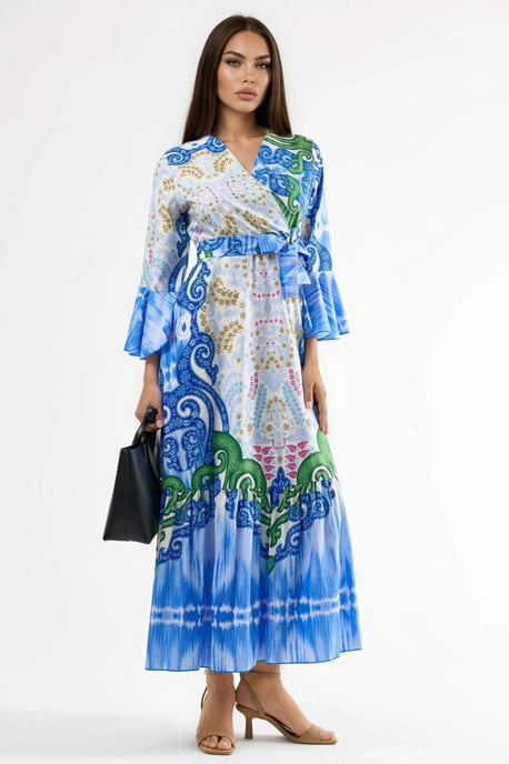 Rüschendes Paisley V-Ausschnitt Maxikleid - Image 1