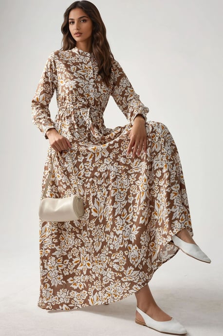 Bedrucktes Maxikleid mit Hemdkragen - Image 1