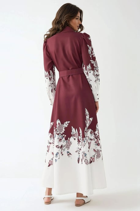 Bedrucktes Maxi-Kleid mit langen Ärmeln und Gürtel - Image 5
