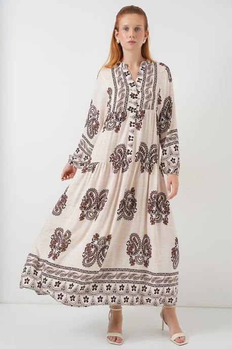 Gemustertes V-Ausschnitt Maxikleid - Image 1