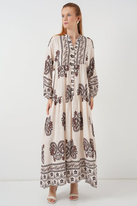 Gemustertes V-Ausschnitt Maxikleid - Image 3