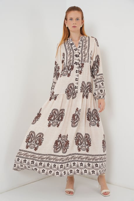 Gemustertes V-Ausschnitt Maxikleid - Image 4