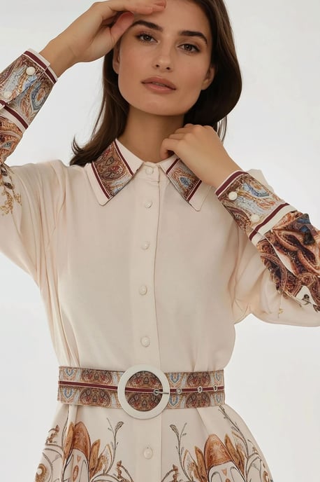 Bedrucktes Maxi-Kleid mit langem Arm und Gürtel - Image 3