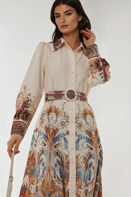 Bedrucktes Maxi-Kleid mit langem Arm und Gürtel - Image 5