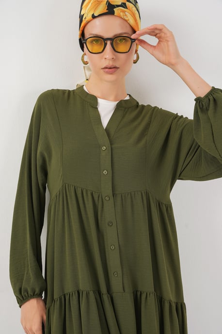 V-Ausschnitt Knopfverschluss Lässiges Maxi-Kleid - Image 2