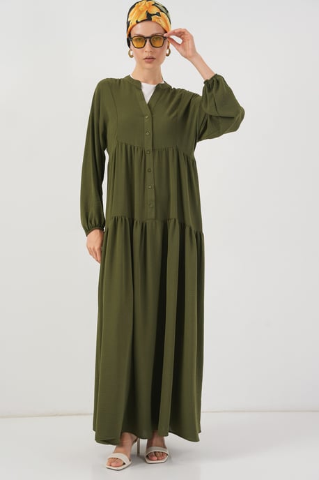 V-Ausschnitt Knopfverschluss Lässiges Maxi-Kleid - Image 3