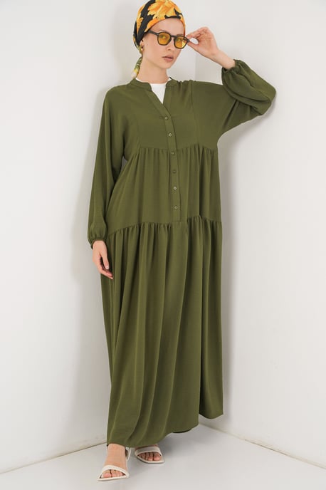 V-Ausschnitt Knopfverschluss Lässiges Maxi-Kleid - Image 4