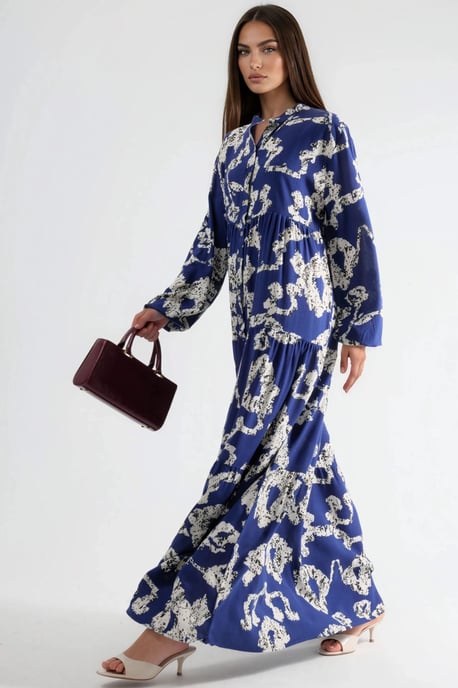 V-Ausschnitt Muster Maxi-Kleid mit Knöpfen - Image 2