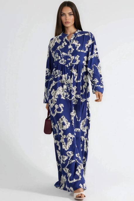 V-Ausschnitt Muster Maxi-Kleid mit Knöpfen - Image 5