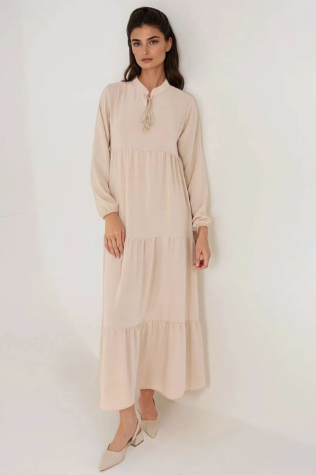Strukturierter Maxikleid mit Rundhalsausschnitt und Knöpfen - Image 2