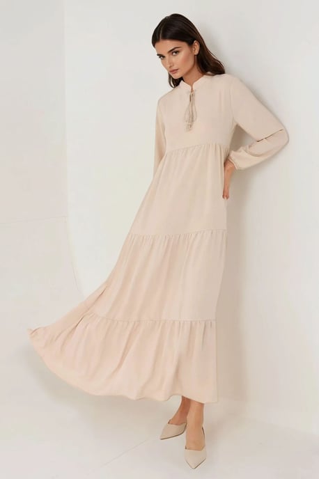 Strukturierter Maxikleid mit Rundhalsausschnitt und Knöpfen - Image 3
