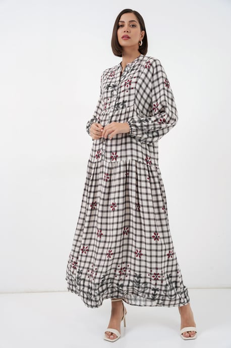 Gemustertes V-Ausschnitt Maxikleid - Image 3