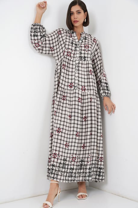 Gemustertes V-Ausschnitt Maxikleid - Image 4