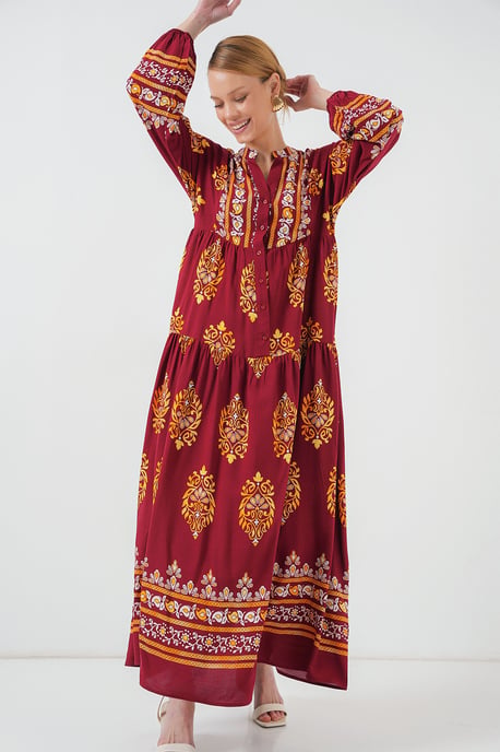 Bedrucktes V-Ausschnitt Maxi-Kleid mit Knopfverschluss - Image 2