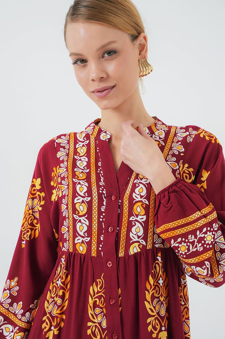 Bedrucktes V-Ausschnitt Maxi-Kleid mit Knopfverschluss - Image 3