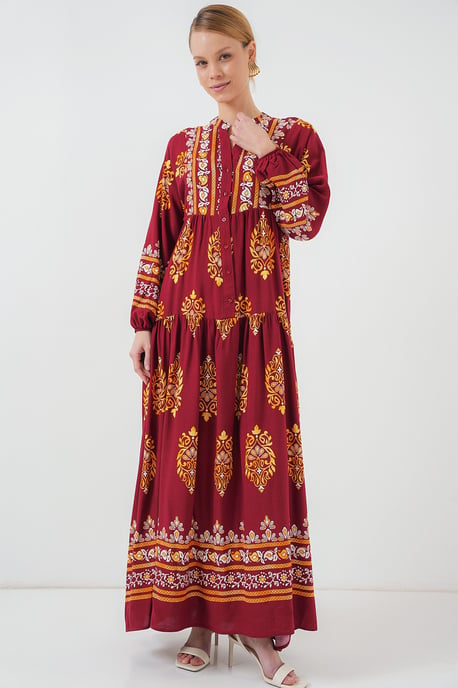 Bedrucktes V-Ausschnitt Maxi-Kleid mit Knopfverschluss - Image 4