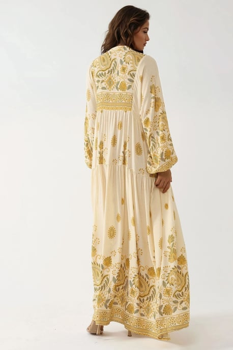 Bedrucktes V-Ausschnitt Maxikleid mit Knopfdetails - Image 3