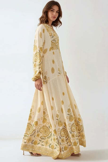 Bedrucktes V-Ausschnitt Maxikleid mit Knopfdetails - Image 4