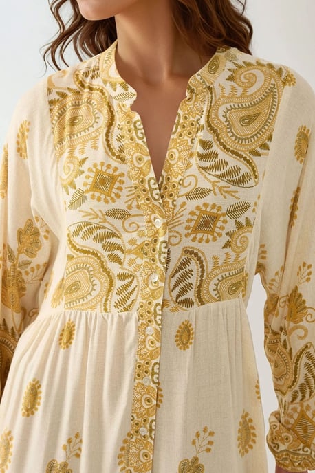 Bedrucktes V-Ausschnitt Maxikleid mit Knopfdetails - Image 5