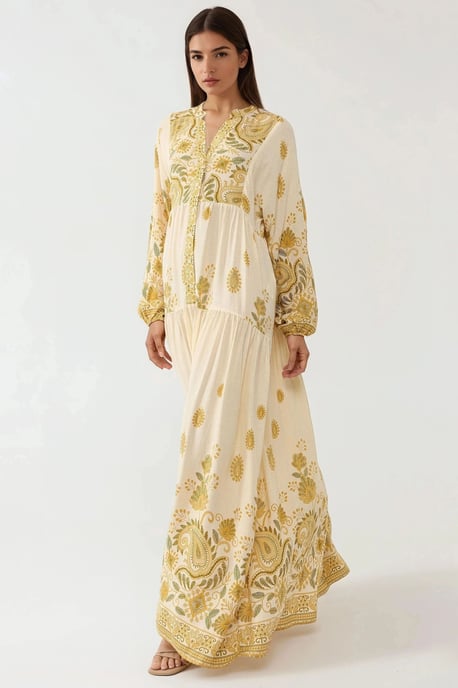 Bedrucktes V-Ausschnitt Maxikleid mit Knopfdetails - Image 6