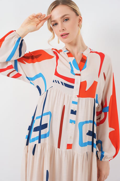 Gemustertes V-Ausschnitt Maxikleid - Image 2