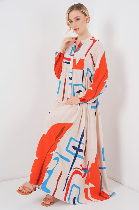 Gemustertes V-Ausschnitt Maxikleid - Image 3
