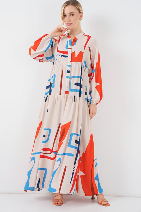 Gemustertes V-Ausschnitt Maxikleid - Image 4