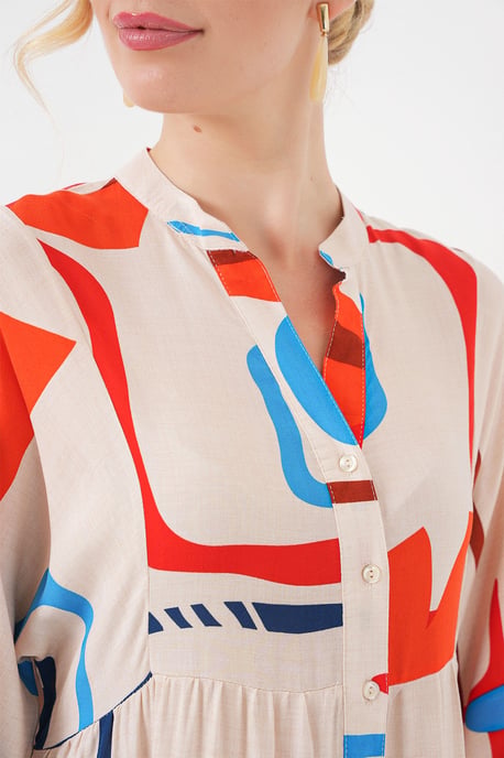 Gemustertes V-Ausschnitt Maxikleid - Image 5