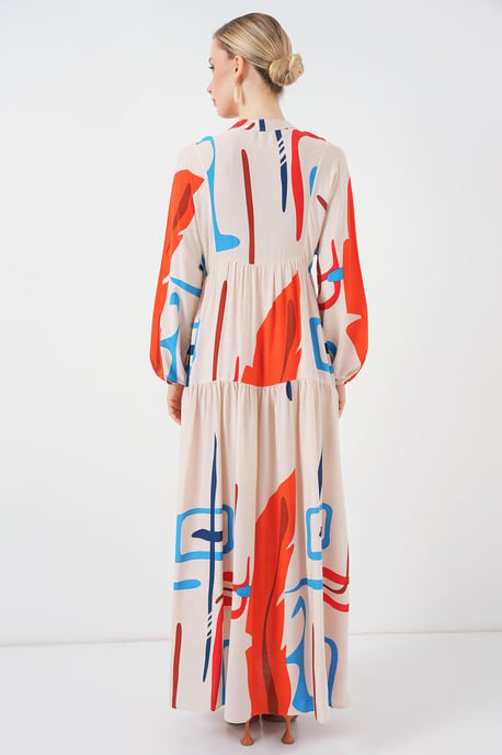 Gemustertes V-Ausschnitt Maxikleid - Image 6