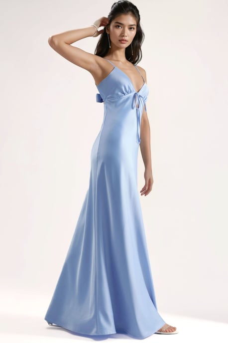 Satin-Maxikleid mit Tie-Front Cut-Out-Detail - Image 4