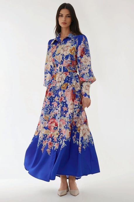 Bedrucktes Maxikleid mit langen Ärmeln und Gürtel - Image 2