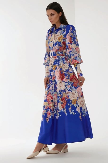 Bedrucktes Maxikleid mit langen Ärmeln und Gürtel - Image 4