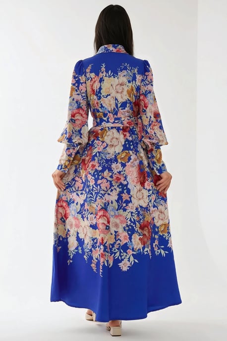 Bedrucktes Maxikleid mit langen Ärmeln und Gürtel - Image 5
