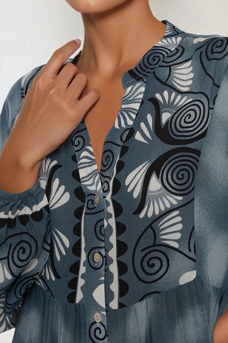 Bedrucktes Langarm-Viskose-Maxi-Kleid - Image 3