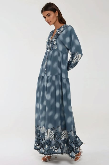 Bedrucktes Langarm-Viskose-Maxi-Kleid - Image 4