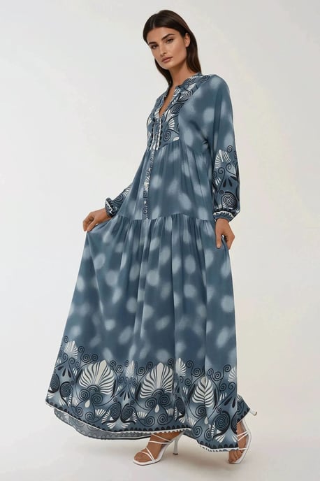 Bedrucktes Langarm-Viskose-Maxi-Kleid - Image 5