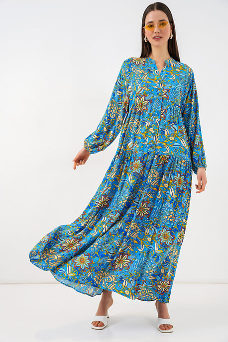 Gemustertes V-Ausschnitt Maxikleid - Image 3