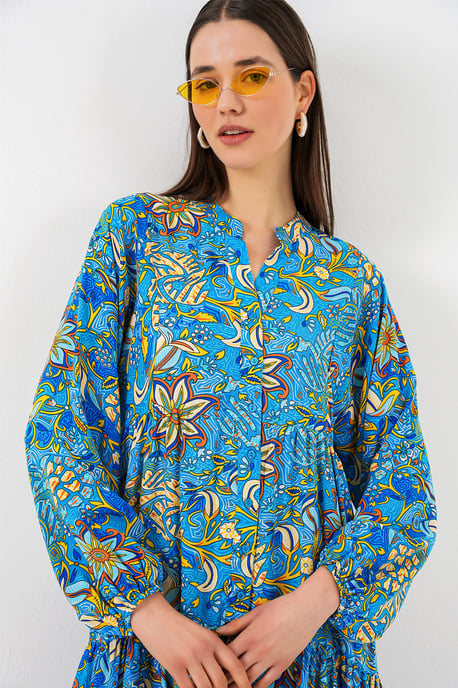 Gemustertes V-Ausschnitt Maxikleid - Image 4