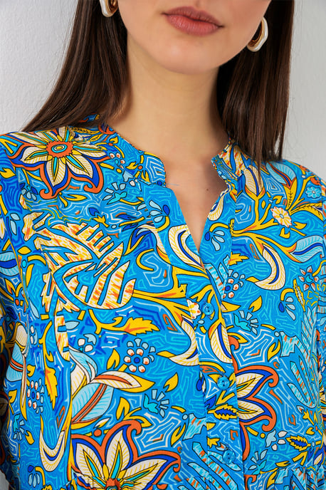 Gemustertes V-Ausschnitt Maxikleid - Image 5