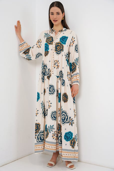 Gemustertes V-Ausschnitt Maxikleid - Image 2