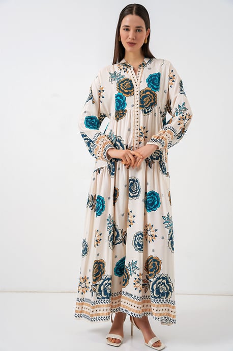 Gemustertes V-Ausschnitt Maxikleid - Image 3